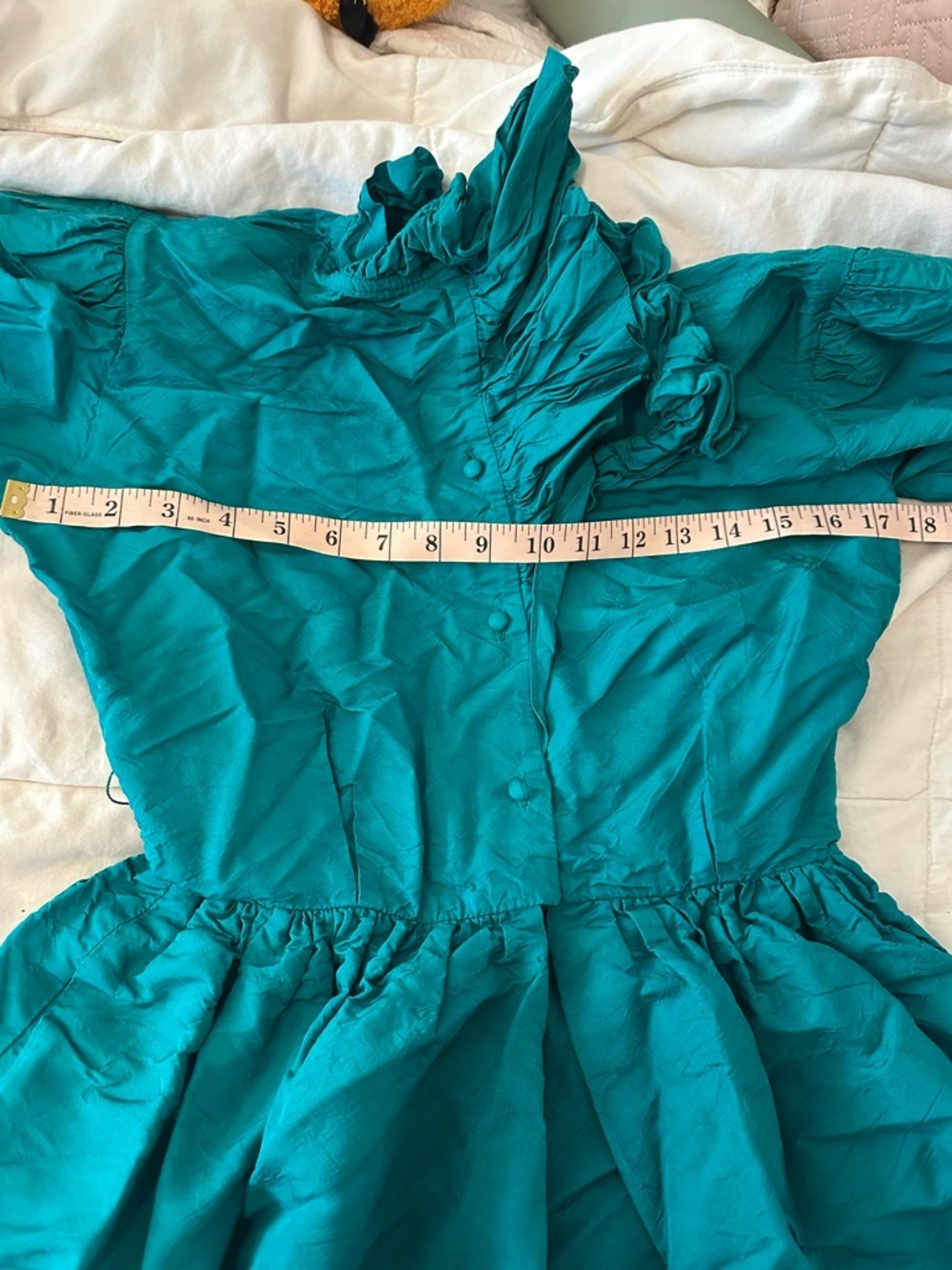 Vintage 50s William Pearson Retro Midi Dress Ruffle Collar High Neck Green Small - Picture 8 of 8